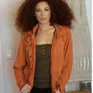 TINSEL Chapleen Canvas Cargo Jacket with Detachable Hood in Burnt Orange $98